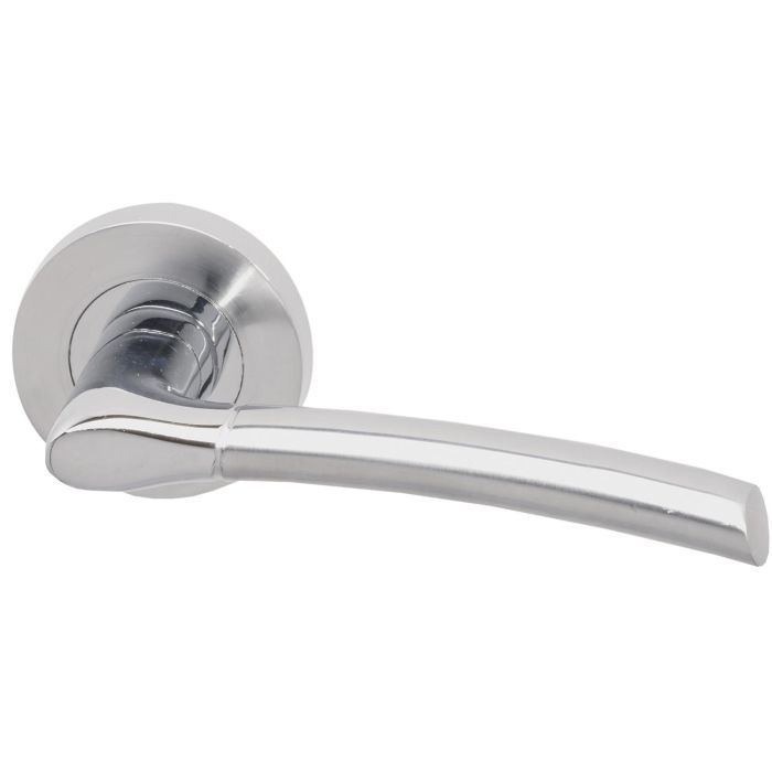 Internal Silver Polished/Satin Chrome Bathroom Lever Door Handle with Lock, Latch and Hinges Pack - 75mm Latch - Drava - XL Joinery