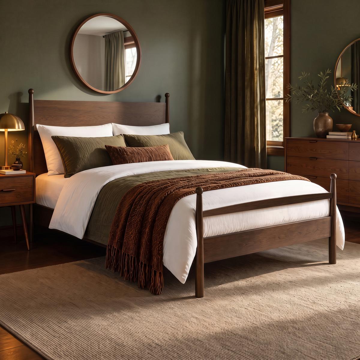 Dark Wood King Size Wooden Bed Frame with Pillar Detail - Darwin