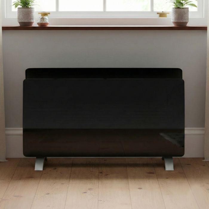 electriQ 2000W Smart Curved Designer Glass Panel Heater - Wall Mountable & Bathroom Safe - Black