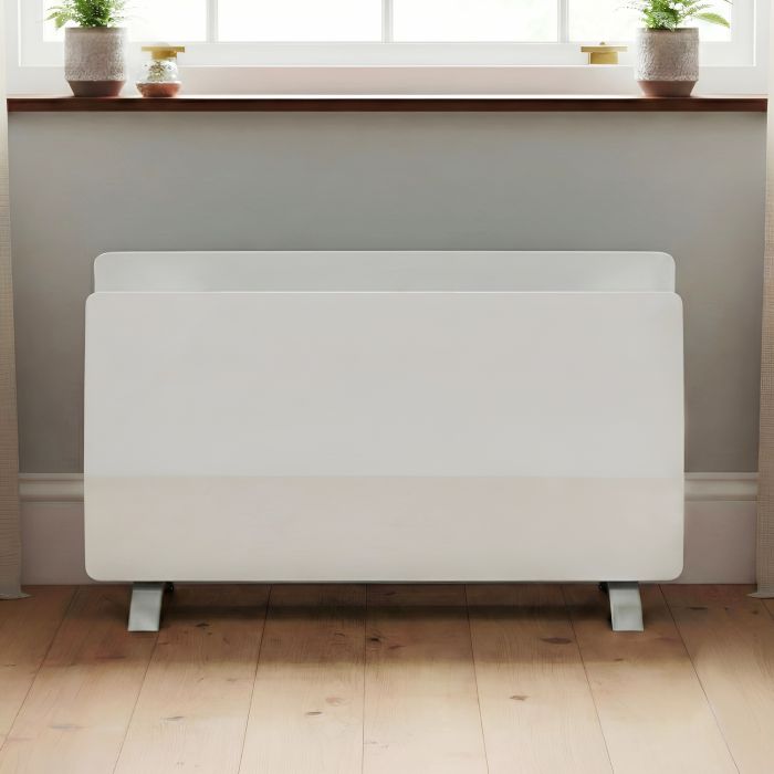 Refurbished electriQ 2000W Smart Curved Designer Glass Panel Heater - Wall Mountable & Bathroom Safe - White
