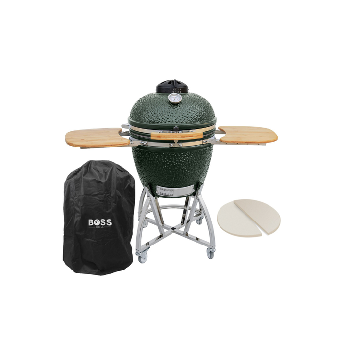 Boss Grill The Egg XL - 22 Inch Ceramic Kamado Style Charcoal Smoker BBQ Grill - In Green