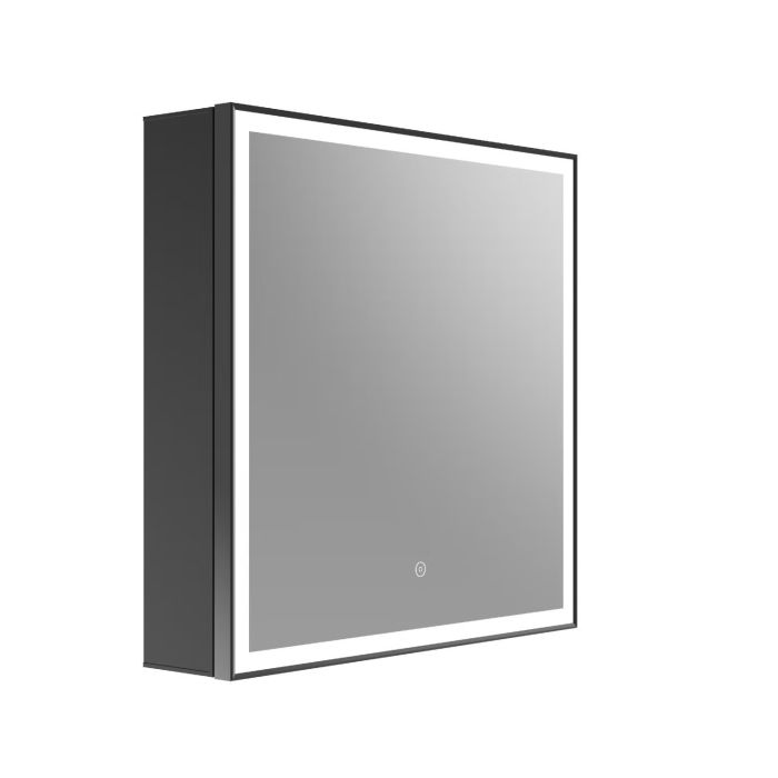 Black Sliding Recessed Bathroom Mirror Cabinet with Lights 600 x 600mm - Elara