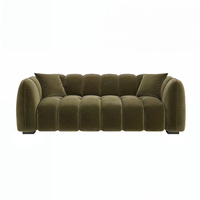 Khaki Green Velvet 3 Seater Sofa - Elod