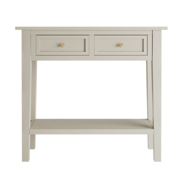 Small Narrow Taupe Wood Console Table with Drawers - Elms