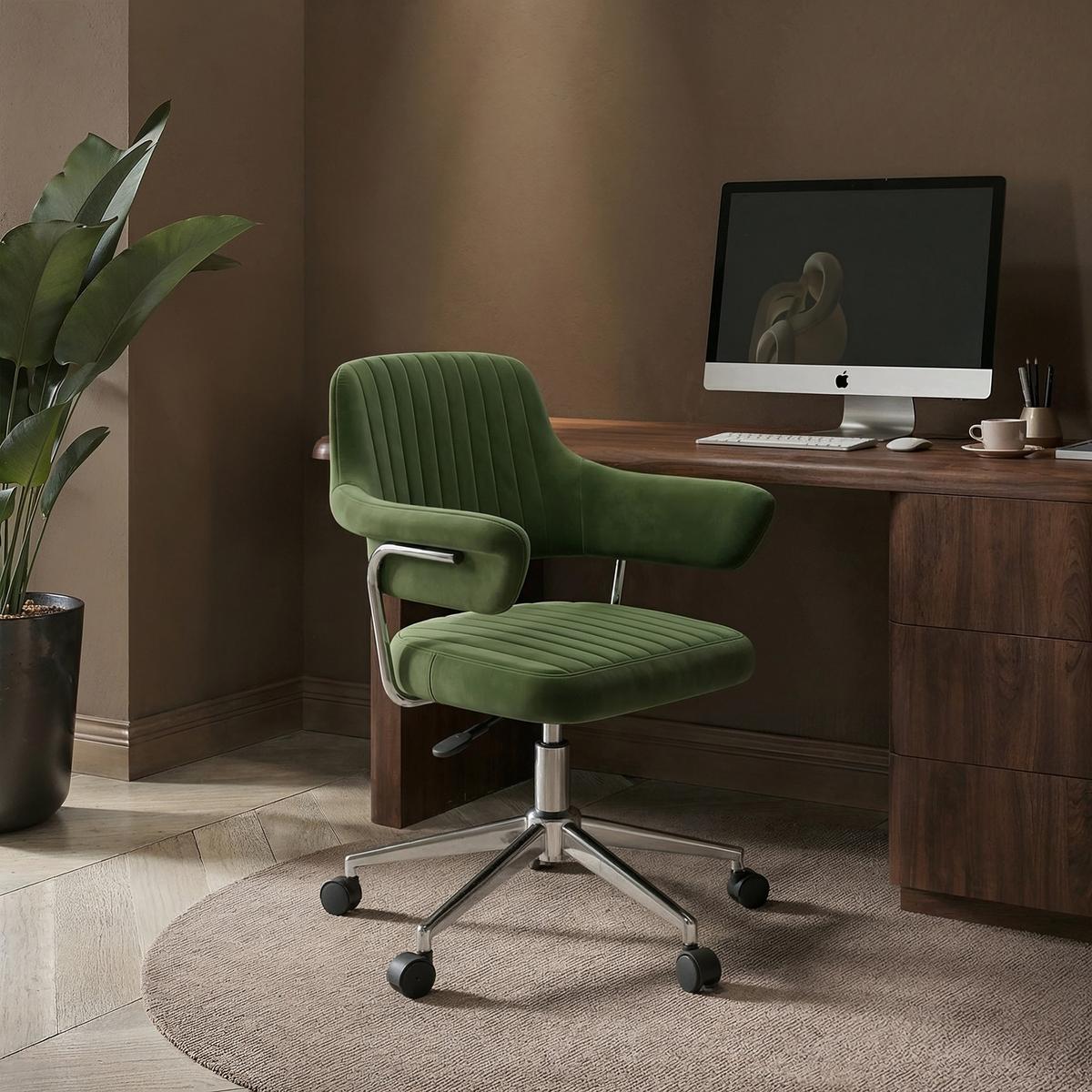 ONLY OPENED - Olive Green Velvet Swivel Office Chair with Arms - Fenix