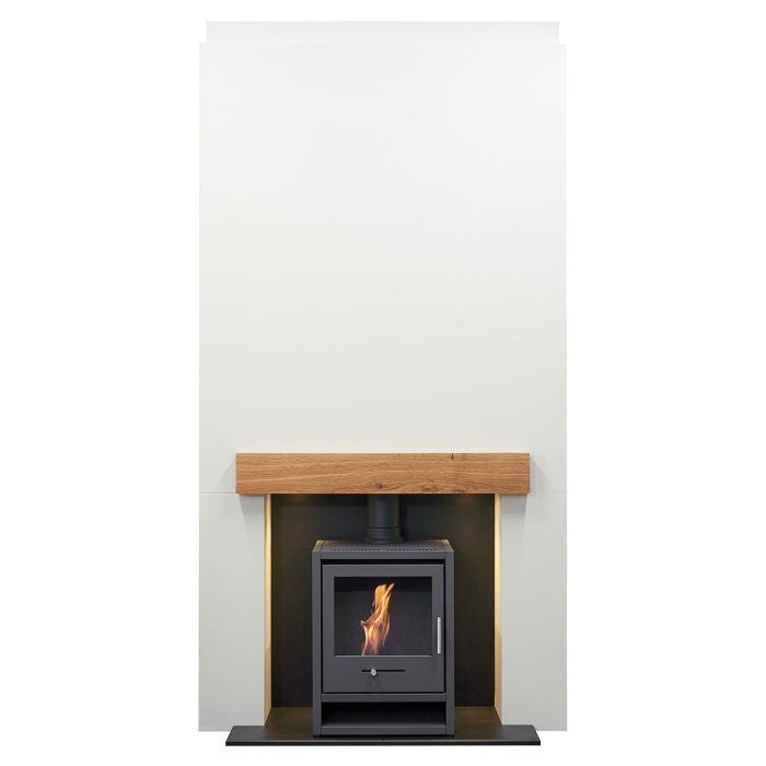 Prebuilt Media Wall with Bioethanol Log Burner-Style Fireplace - Acantha OKO S1
