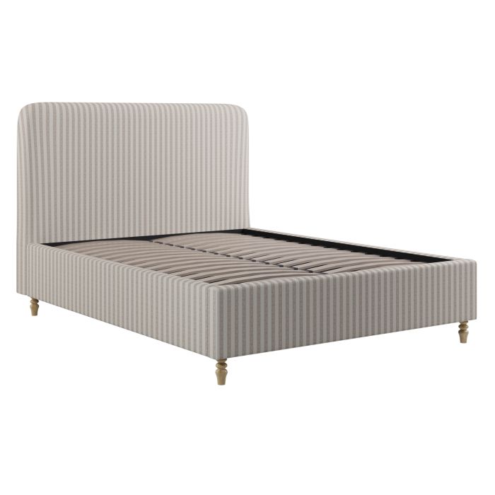 Beige Striped Upholstered King Size Ottoman Bed with Curved Headboard - Farrow