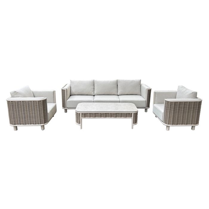 5 Seater Beige Rattan Garden Sofa and Armchair Set with Coffee Table
