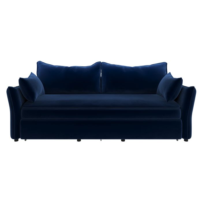 3 Seater Pull-Out Sofa Bed with Storage in Navy Blue Velvet - Gaia