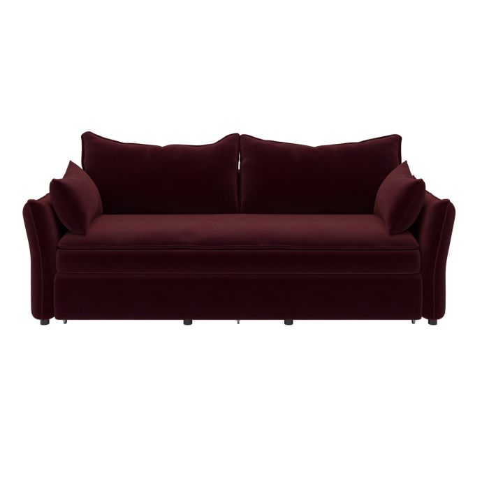 3 Seater Pull-Out Sofa Bed with Storage in Burgundy Velvet - Gaia