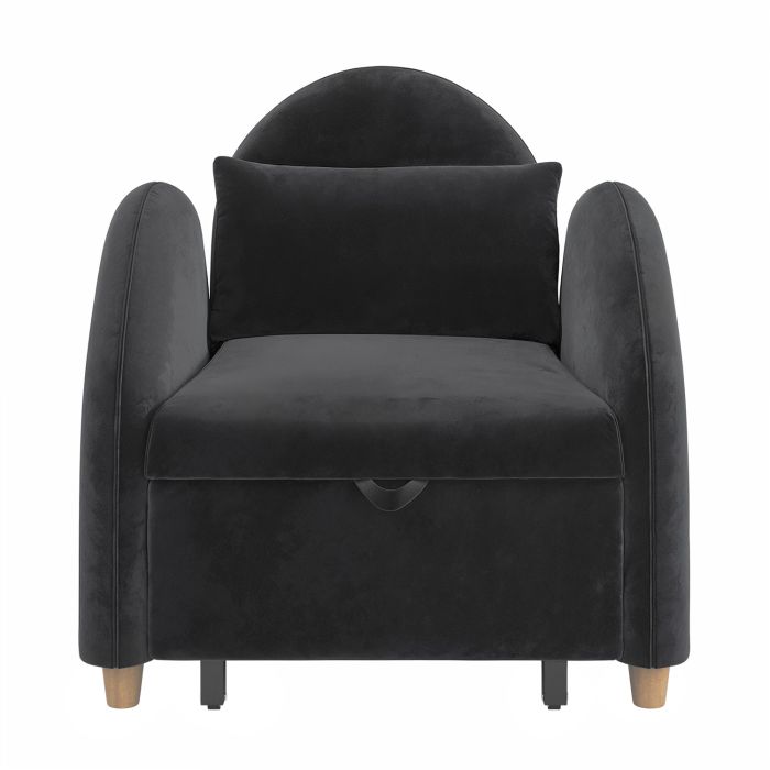 Pull-Out Single Chair Bed in Grey Velvet - Gene