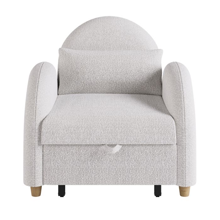 Pull-Out Single Chair Bed in Beige Boucle - Gene