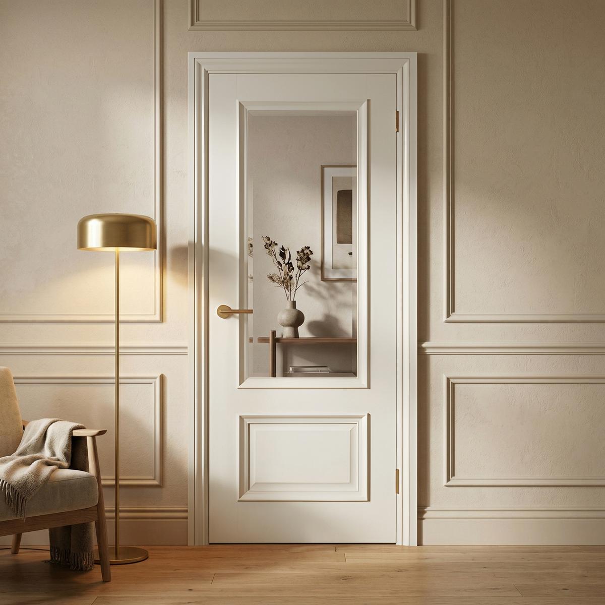 Internal White Primed Half-Glazed Door with Clear Bevelled Glass - 1981 x 762 x 35mm - Nelson - XL Joinery