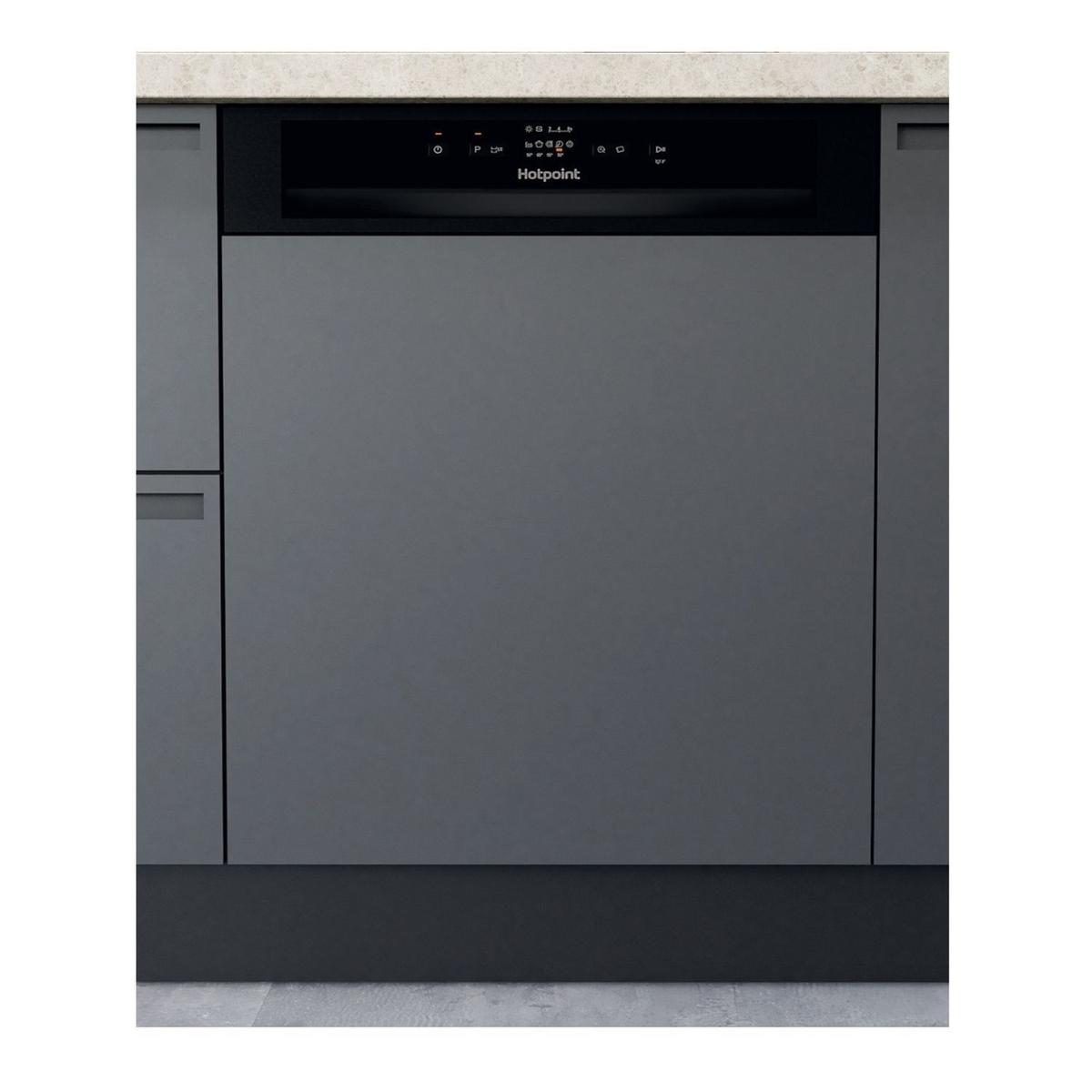 GRADE A1 - Hotpoint Semi-Integrated Dishwasher - Black Quick Wash