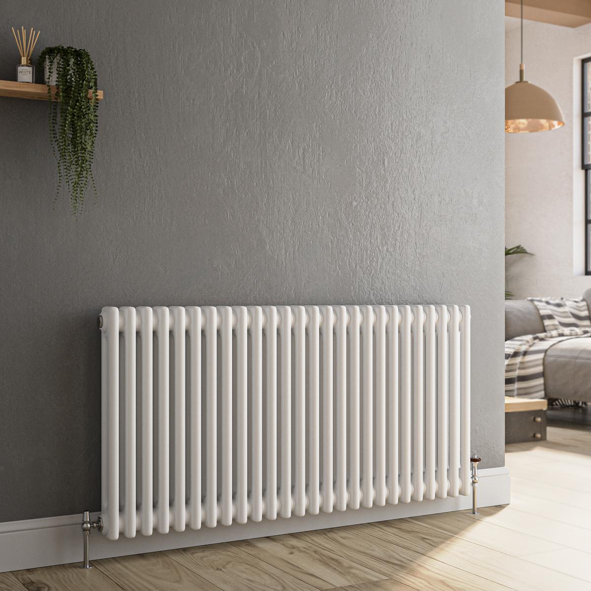 GRADE A2 - Reggio White Horizontal Double Column Traditional Radiator 600x1190mm 4091 BTU - Cast Iron Style