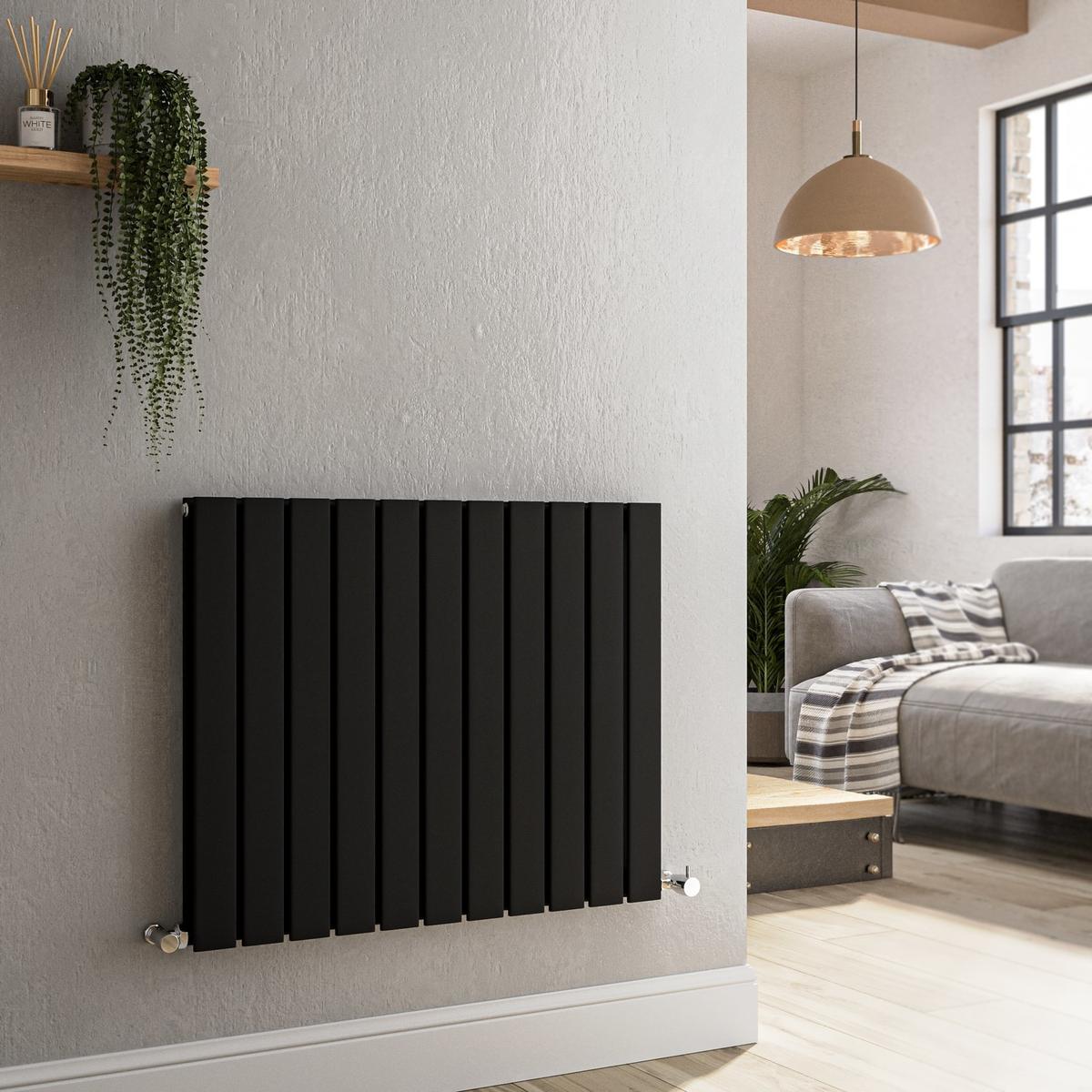 GRADE A1 - Riace Midnight Black Horizontal Flat Designer Radiator 600x748mm Double Panel 2827 BTU
