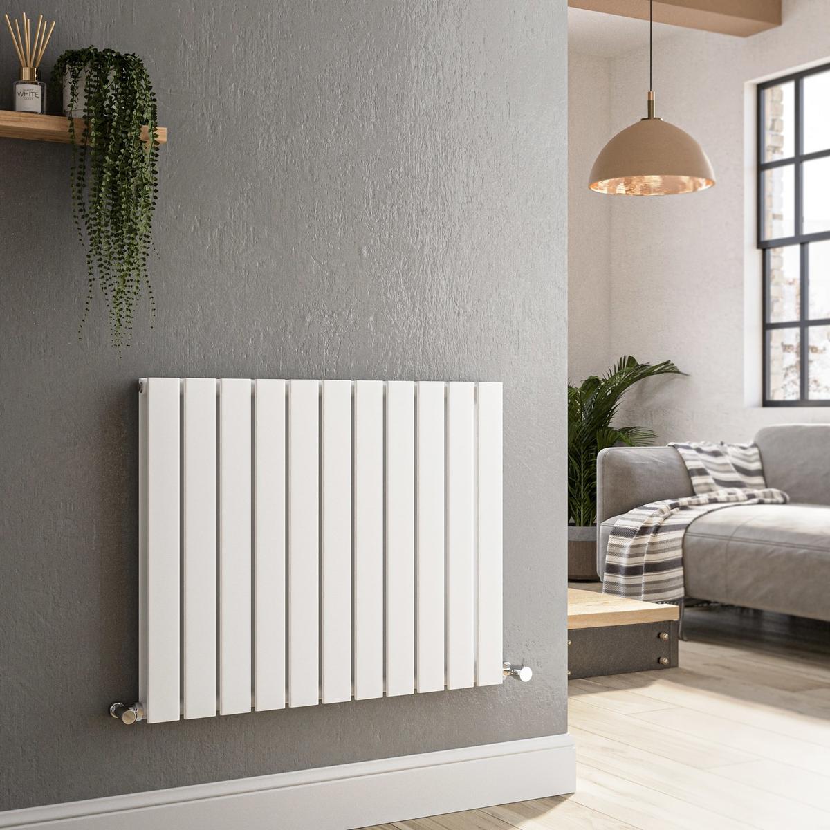 GRADE A1 - Riace White Horizontal Flat Designer Radiator 600x748mm Double Panel 2827 BTU
