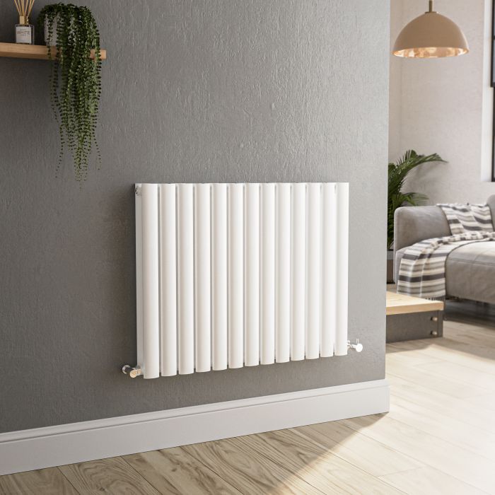 Refurbished Sorrento White Horizontal Oval Designer Radiator 600x767mm Double Panel 3119 BTU