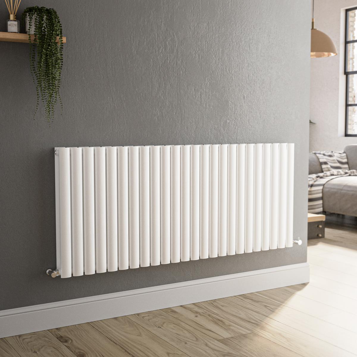 GRADE A1 - Sorrento White Horizontal Oval Designer Radiator 600x1416mm Double Panel 5758 BTU