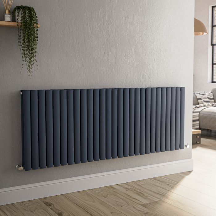 Refurbished Sorrento Anthracite Horizontal Oval Designer Radiator 600x1593mm Double Panel 6478 BTU