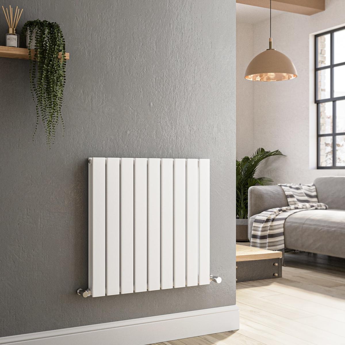 GRADE A1 - Riace White Horizontal Flat Designer Radiator 600x612mm Double Panel 2313 BTU
