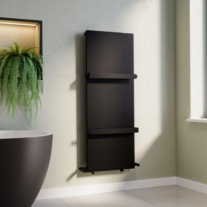 GRADE A1 - Black Vertical Panel Radiator with Towel Bars 1220 x 452mm - Hesperia
