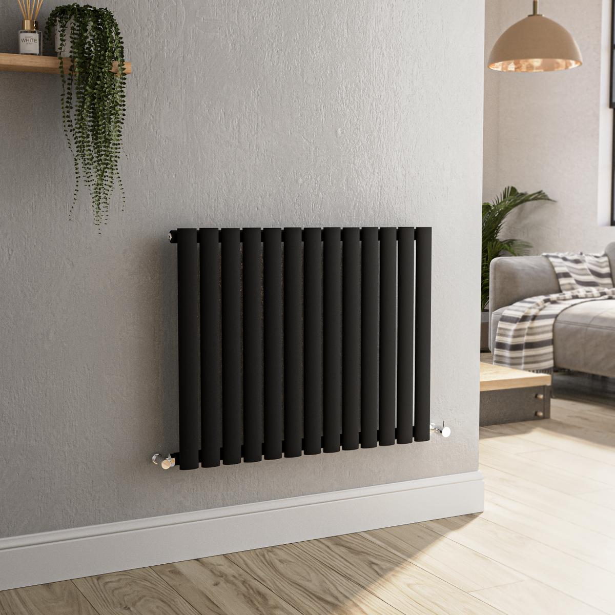 GRADE A1 - Sorrento Midnight Black Horizontal Oval Designer Radiator 600x767mm Single Panel 2049 BTU