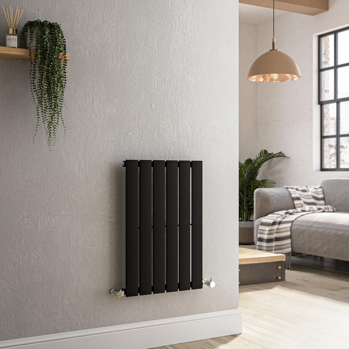 GRADE A1 - Riace Midnight Black Horizontal Flat Designer Radiator 600x408mm Single Panel 953 BTU