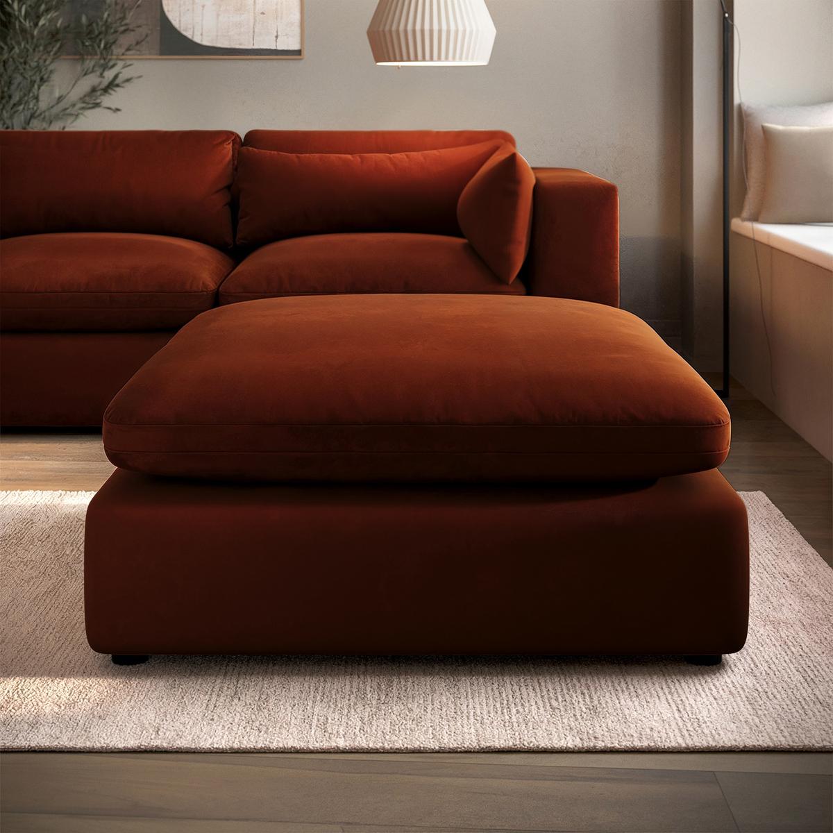 ONLY OPENED - Burnt Orange Velvet Footstool - Hudson