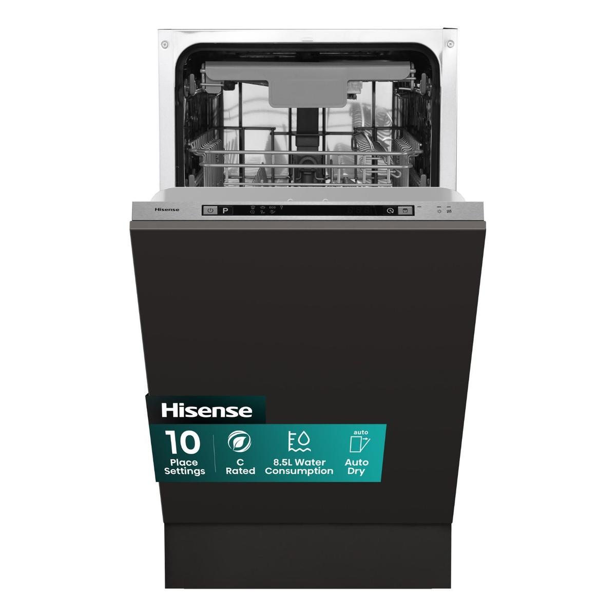 GRADE A2 - Hisense Integrated Slimline Dishwasher - Auto Dry C-Rated Silver control panel
