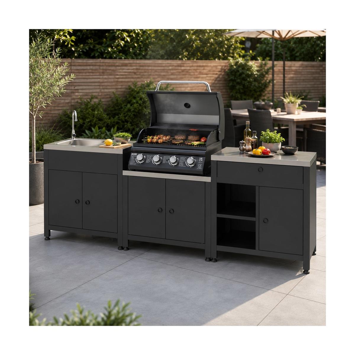 Boss Grill Texas All Star Outdoor Kitchen Modular - 4 Burner Gas BBQ Grill - Black
