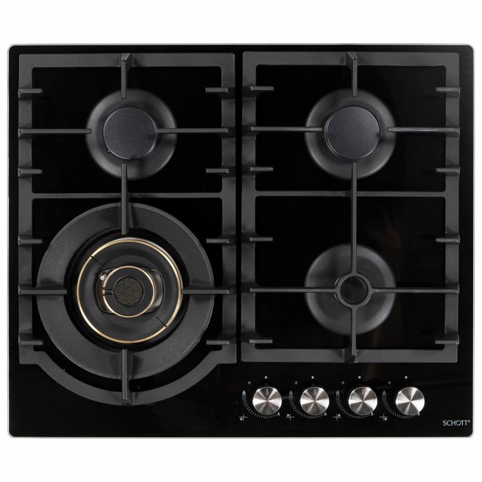 Refurbished electriQ 60cm 4 Burner Gas on Glass Hob - Black