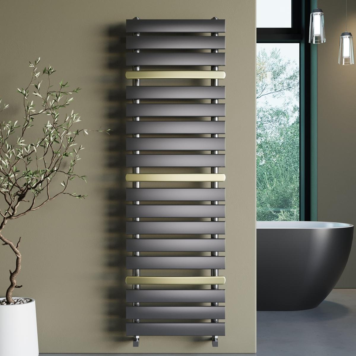 Gunmetal Grey Towel Radiator with Brass Bars 1600 x 500mm - Iraya