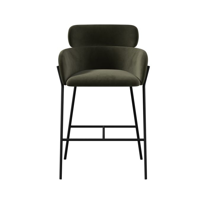 Set of 2 Green Velvet Curved Kitchen Stools with Back - Isla