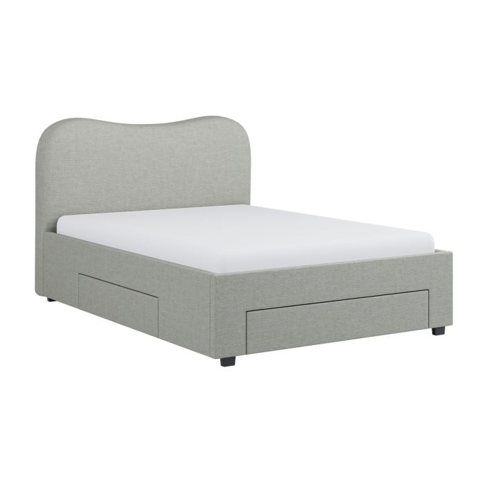Grey Upholstered Double Bed Frame with Storage Drawers – Joanie