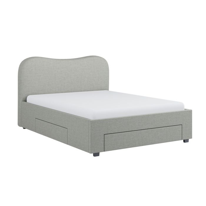 Grey Upholstered King Size Bed Frame with Storage Drawers – Joanie