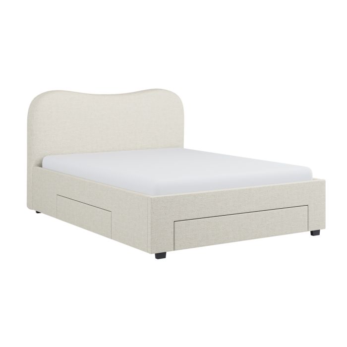 Cream Upholstered Double Bed Frame with Storage Drawers – Joanie