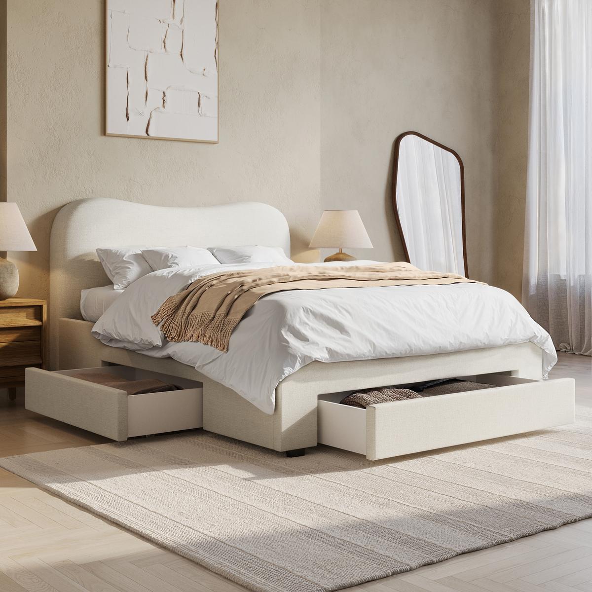 GRADE A1 - Cream Upholstered King Size Bed Frame with Storage Drawers – Joanie