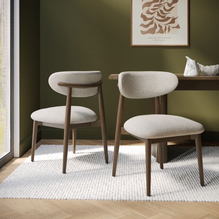 Walnut and Beige Upholstered Curved Dining Chair with Open Back - Kori