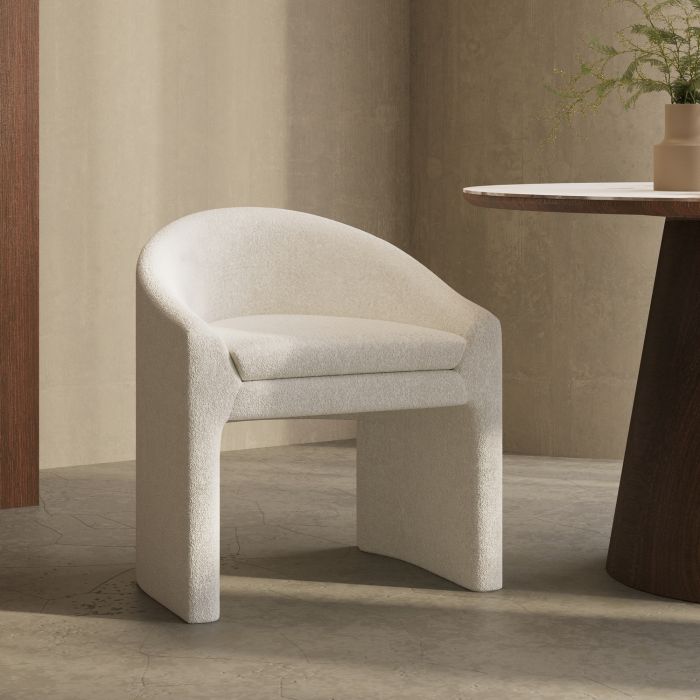 ONLY OPENED - Upholstered Ivory boucle Curved Tub dining chair - Kelsey
