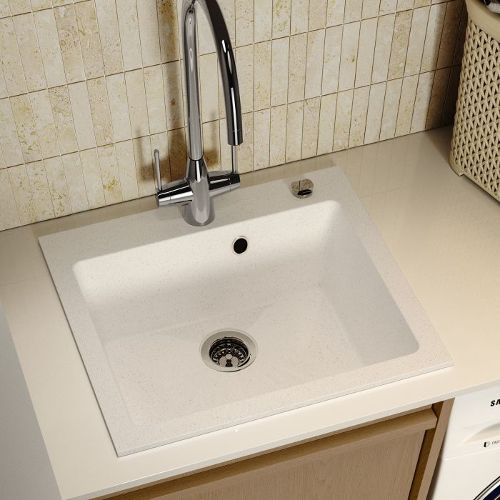 Single Bowl White Composite Inset Kitchen Sink - Enza Laurie