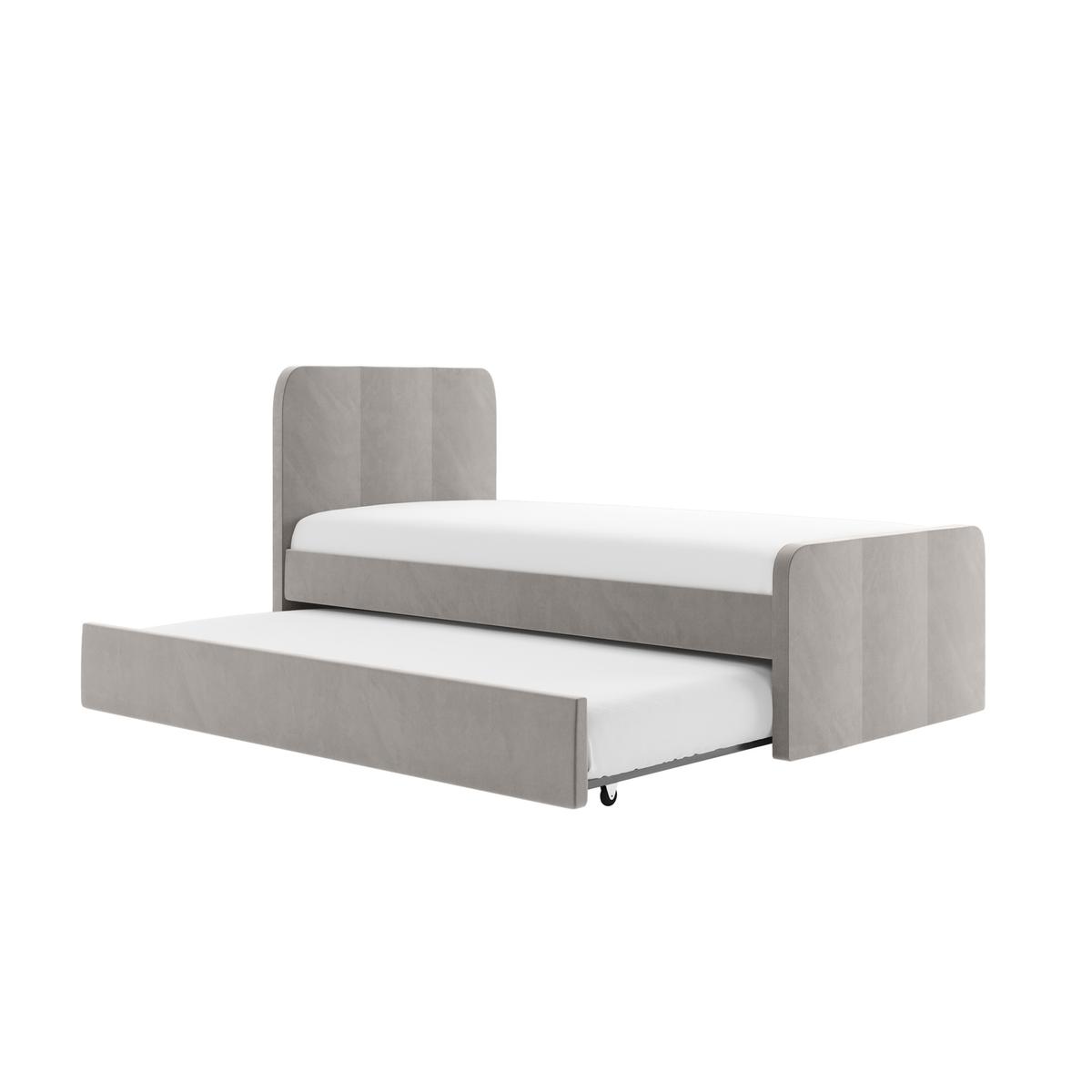 Grey Velvet Single Guest Bed with Trundle and 1 Mattress - Layla