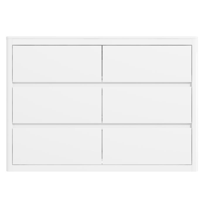 Wide White High Gloss 6 Drawer Chest of Drawers with Curved Edges - Lexi
