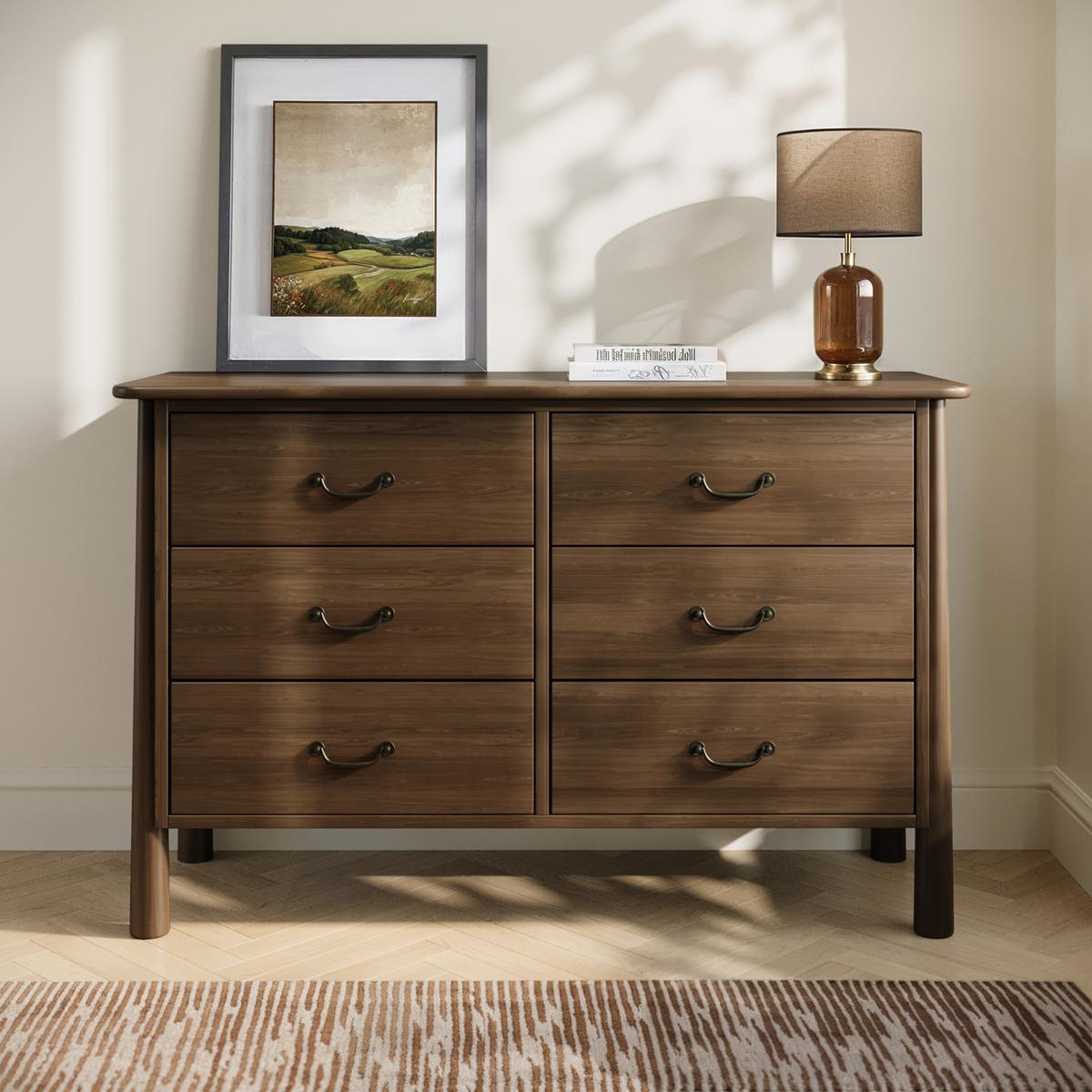 Large Walnut 6 Drawer Chest of Drawers - Loretta