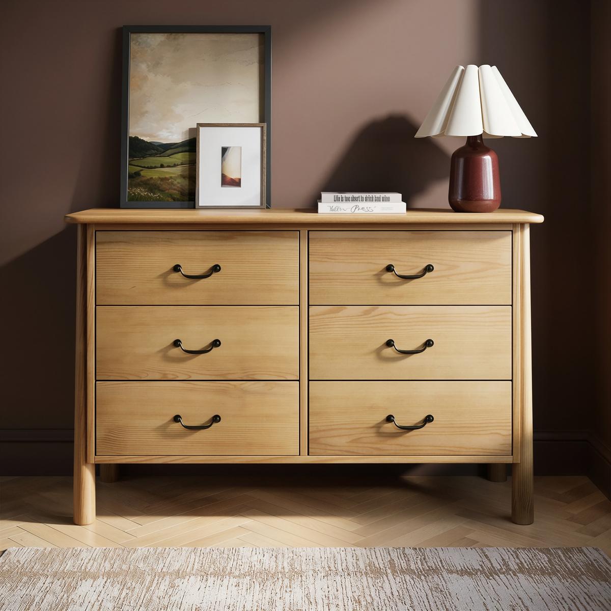 Large Light Wood 6 Drawer Chest of Drawers - Loretta