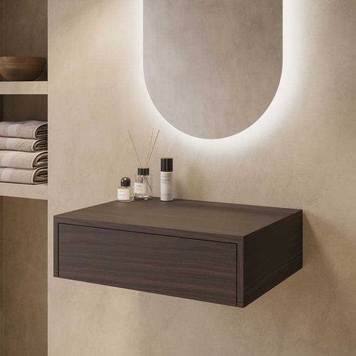 GRADE A1 - 600mm Walnut Wood Effect Wall Hung Countertop Vanity Unit - Lugo
