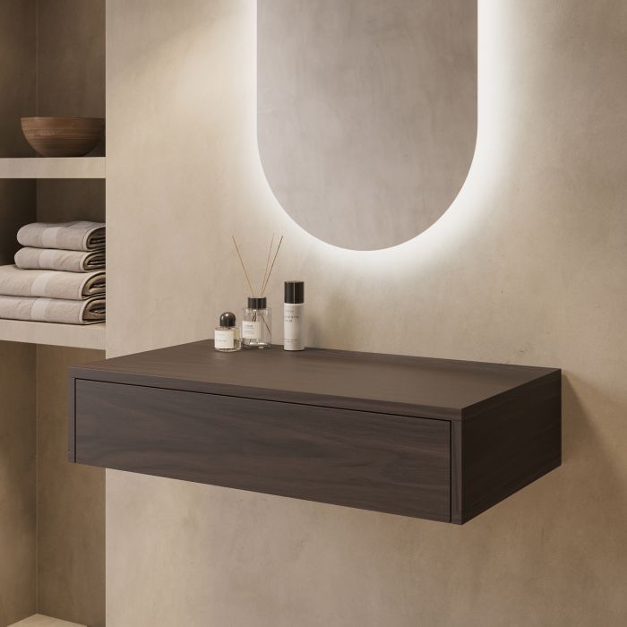 GRADE A1 - 800mm Walnut Wood Effect Wall Hung Countertop Vanity Unit - Lugo