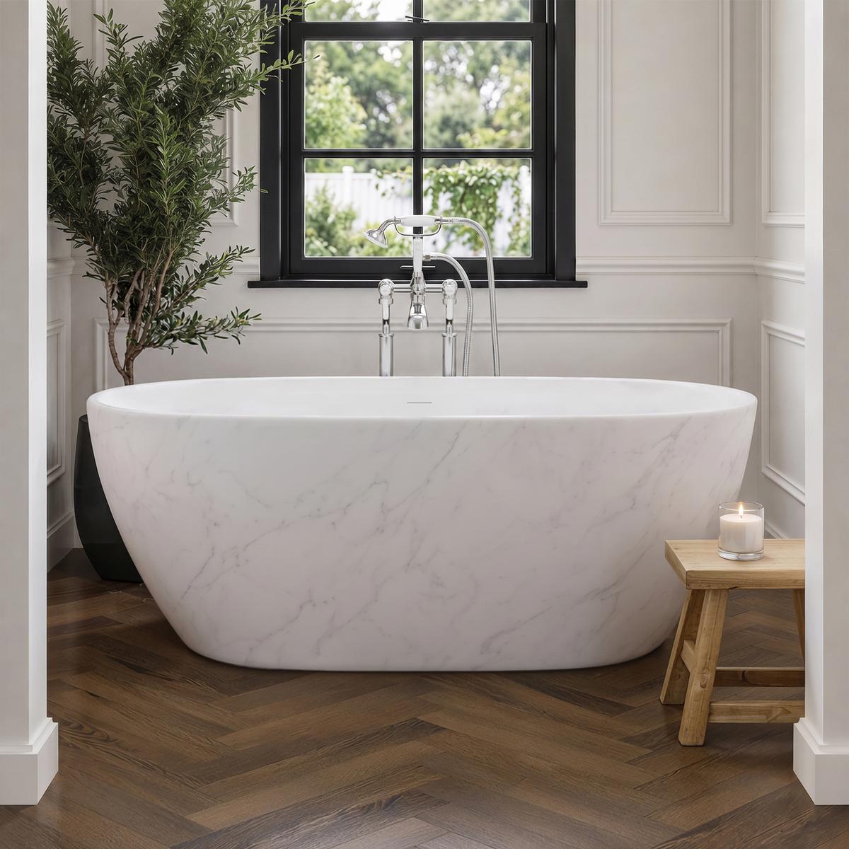 Marble Effect Freestanding Double Ended Bath 1700 x 850mm - Lumo