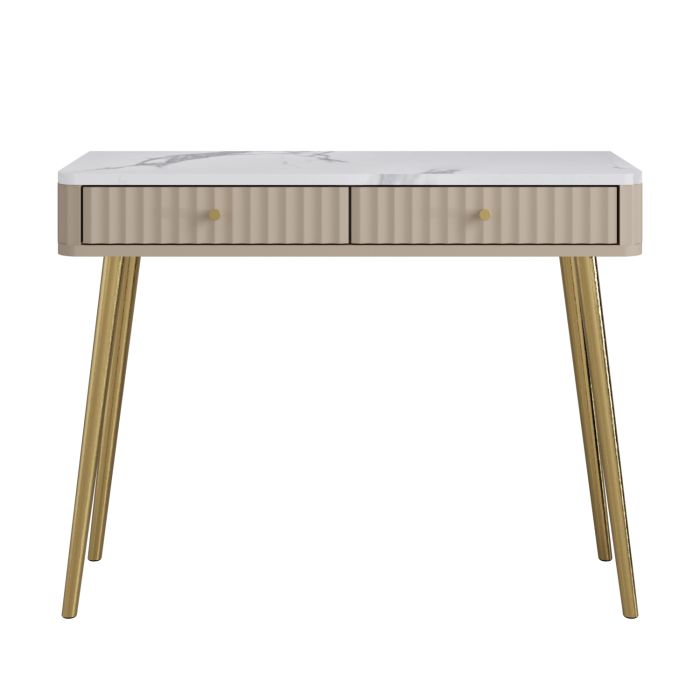 Taupe Marble Effect Top Fluted Dressing Table with Drawers - Lucia