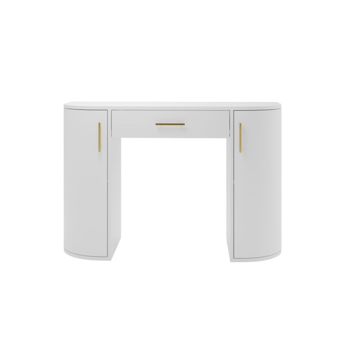 ALMOST PERFECT - White and Gold Large Dressing Table with Storage Drawer and Shelves - Lily